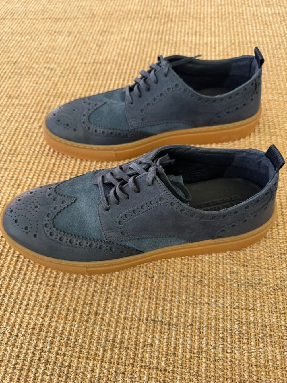 Cole Haan Navy Suede Wingtip Oxfords with Gum Sole